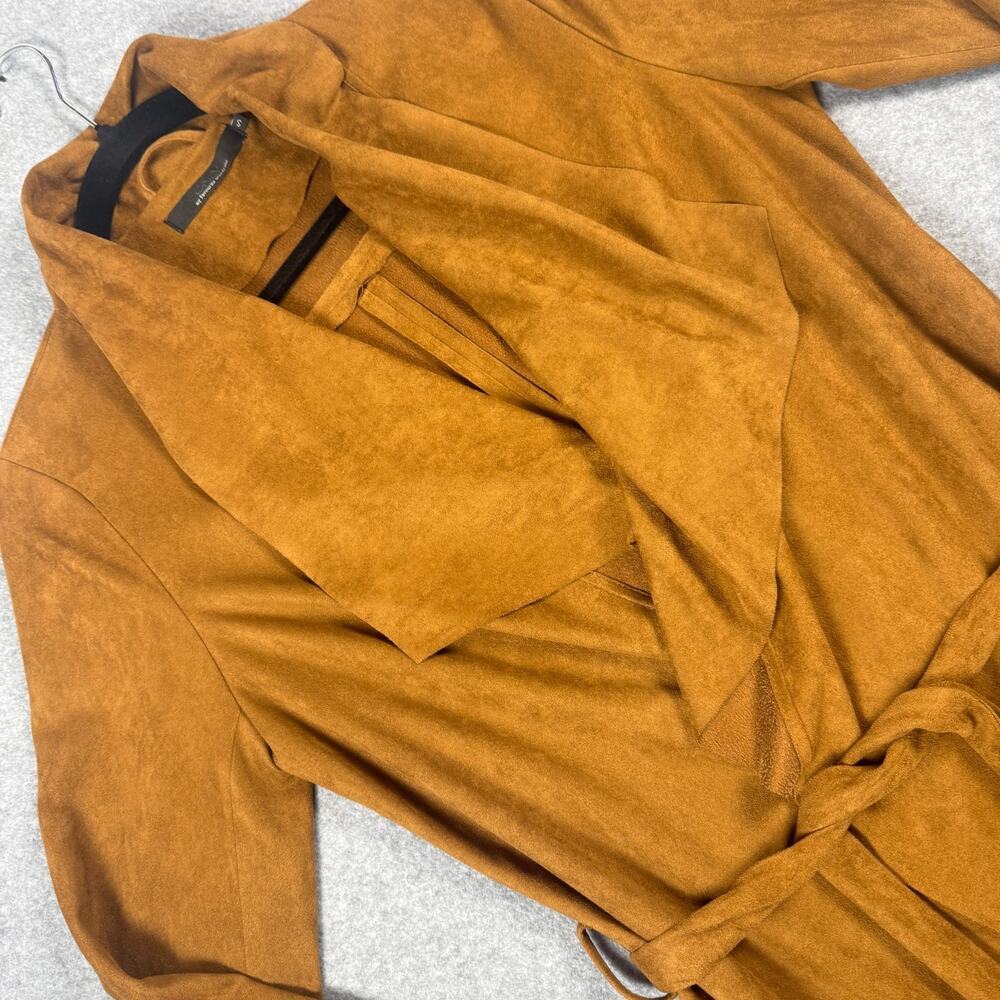 ONLY Yasmin Faux Suede Belted Jacket Coat Small Brown Drape Waterfall Cardigan